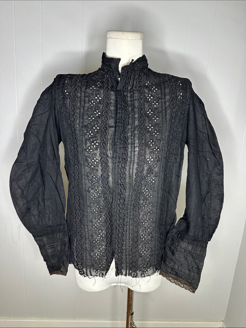 Antique Edwardian Era Cotton Bishop Sleeve Lace Blouse